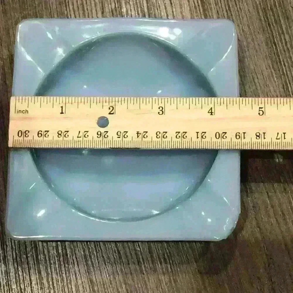 Mid Century Fire King Ashtray Robins Egg Blue Delphite Milk Glass 5 7/8" Square - Picture 4 of 5